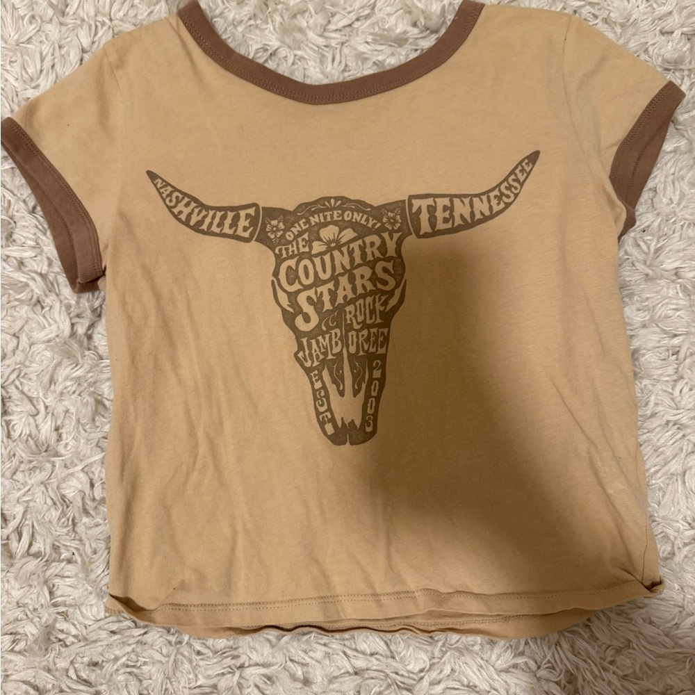 Hollister Tan Baby Tee with Country Stars Design